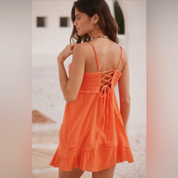 Anthropologie Women’s Large Gauze Cover-up Tunic Top Orange Lightweight - Picture 2 of 10